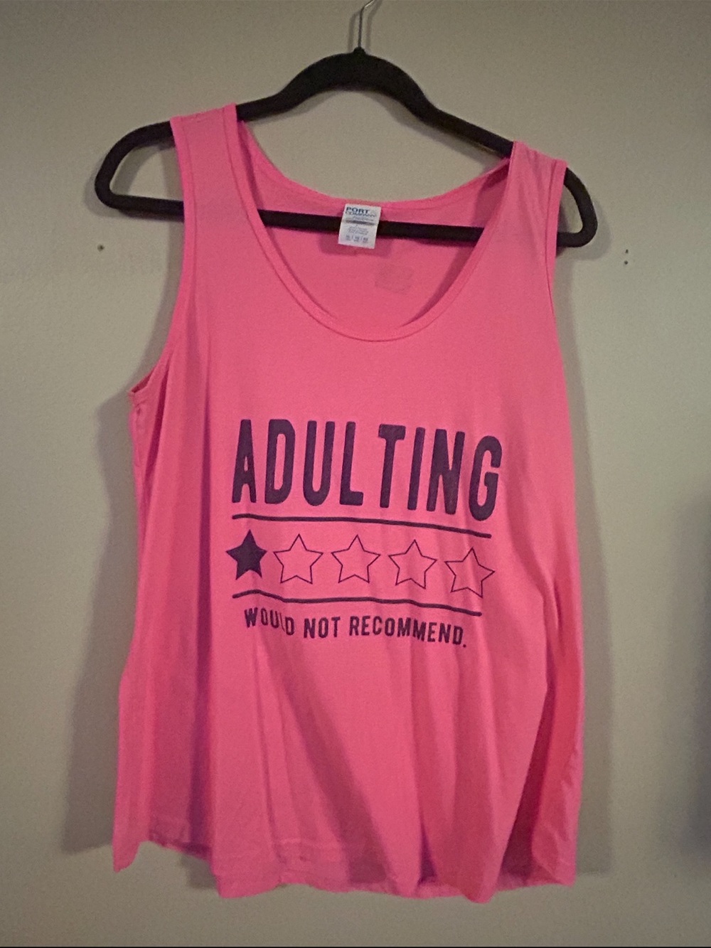 Port & Company Pink “Adulting Would Not Recommend” Tank Top – XL